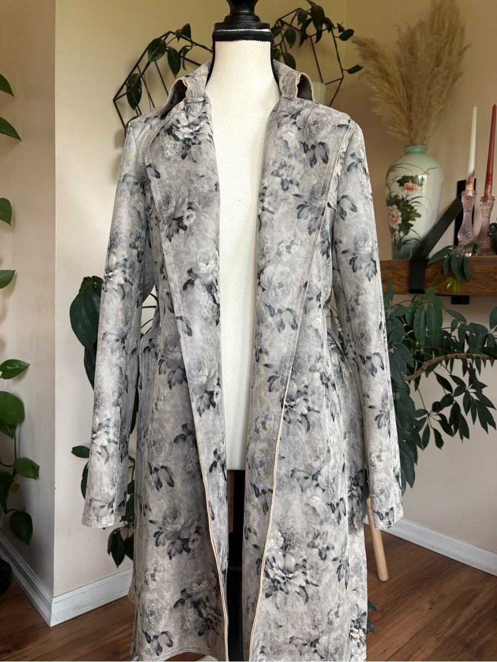 Y2K Suzy Shier Rose Print Trench Coat - Picture 9 of 11